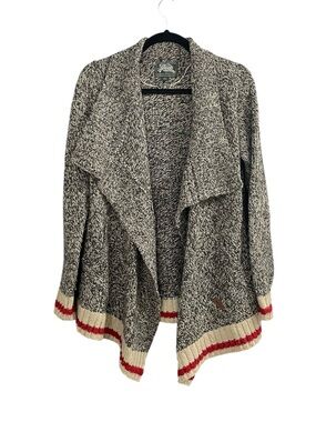 Roots Cabin Marled Salt & Pepper Draped Open-Front Cardigan M